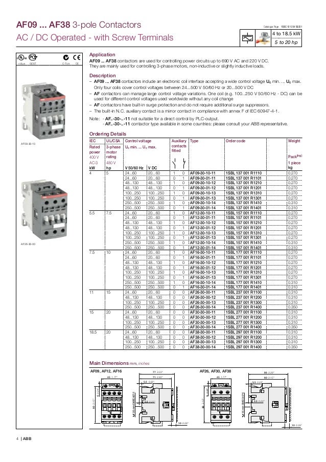 abb contactors 3 pole contactors up to 18 5kw 20hp abb af09 af38 \u2026Abb Af09 Contactor Wiring Diagram #10